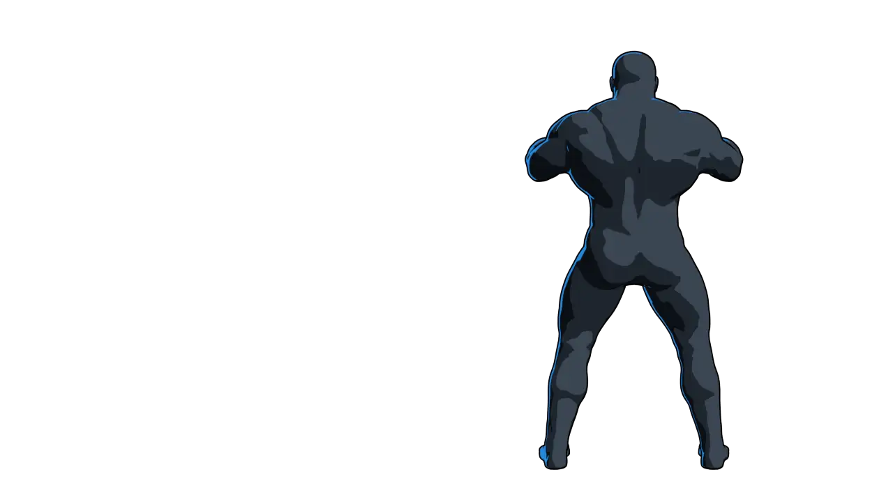 EQ 1 Fighting Dummy. The full dummy from behind, elbows out at its widest.