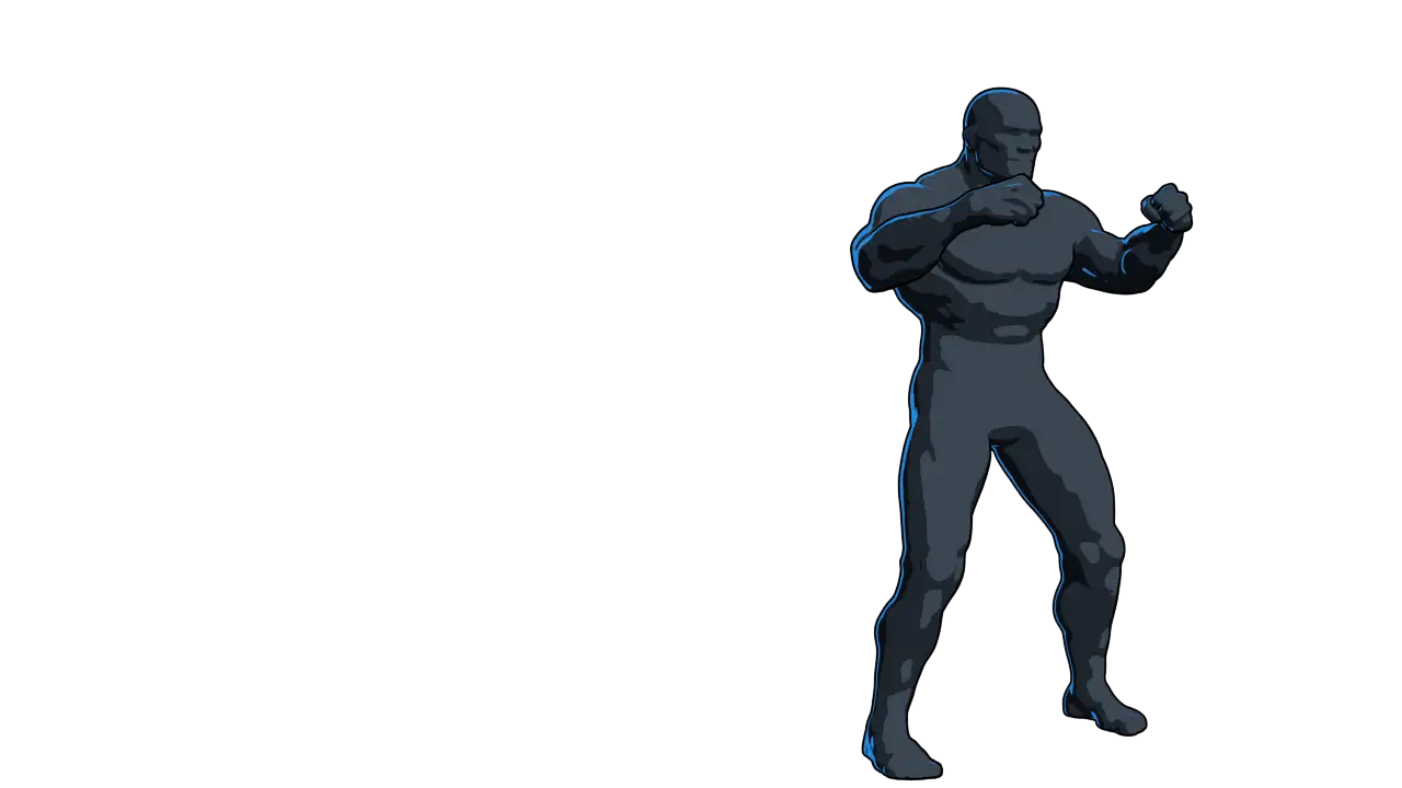 EQ 1 Fighting Dummy. The full dummy from the front left, fists up in a fighting guard.